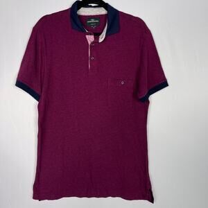 Rodd & Gunn Mens Medium M Purple Navy Blue Swiss Dot Short Sleeve Polo Cotton